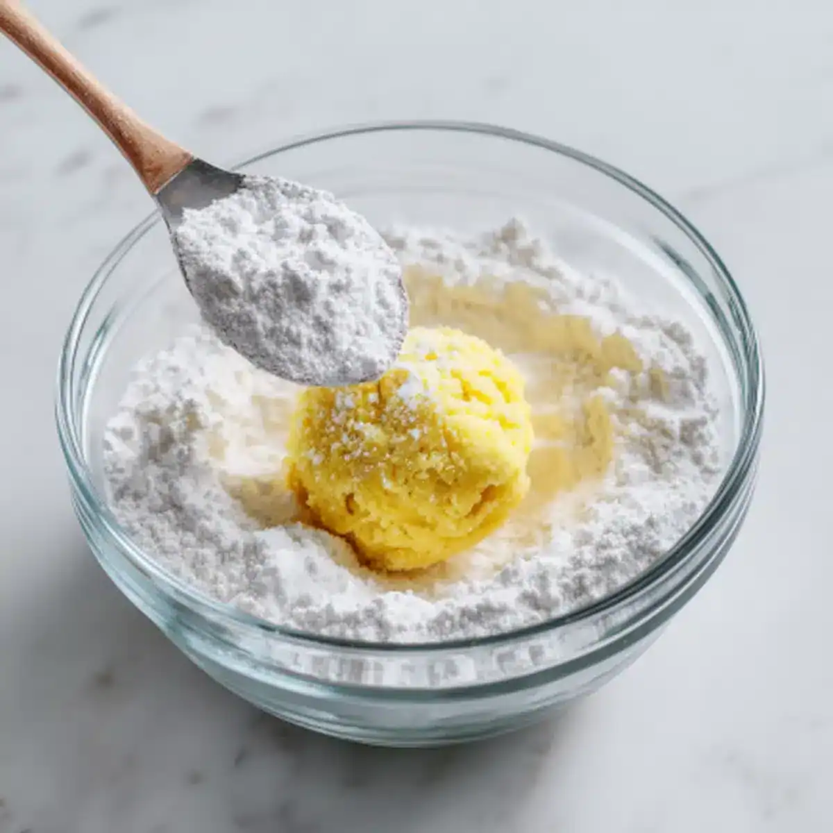 Delicious cookie dough being prepared with flour and butter ready for baking cookies.