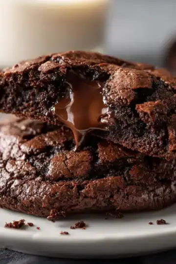 Chocolate cookies with melting chocolate filling, perfect for dessert lovers.