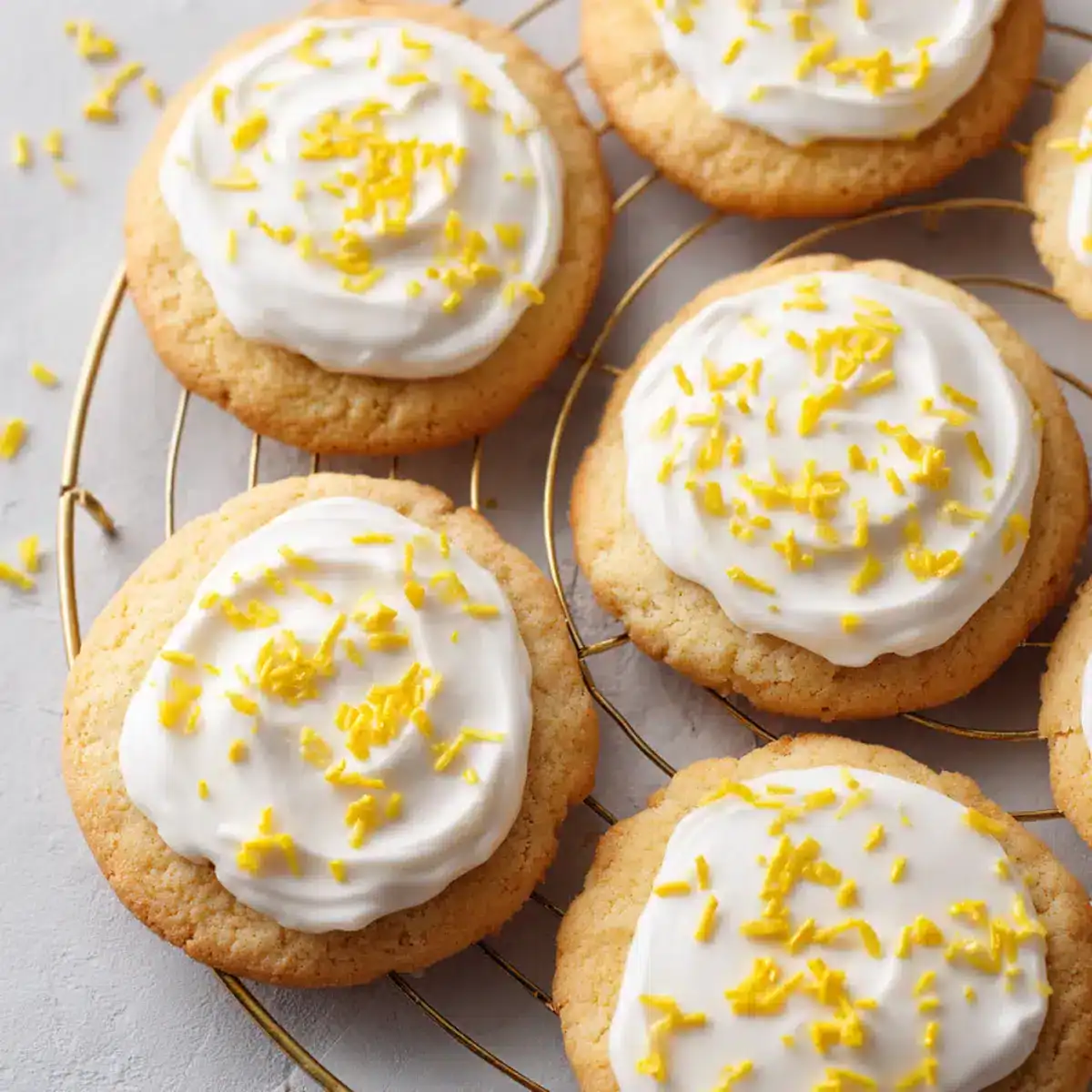 Delicious homemade lemon cookies with creamy frosting and bright yellow sprinkles. Perfect for dessert or snacks.