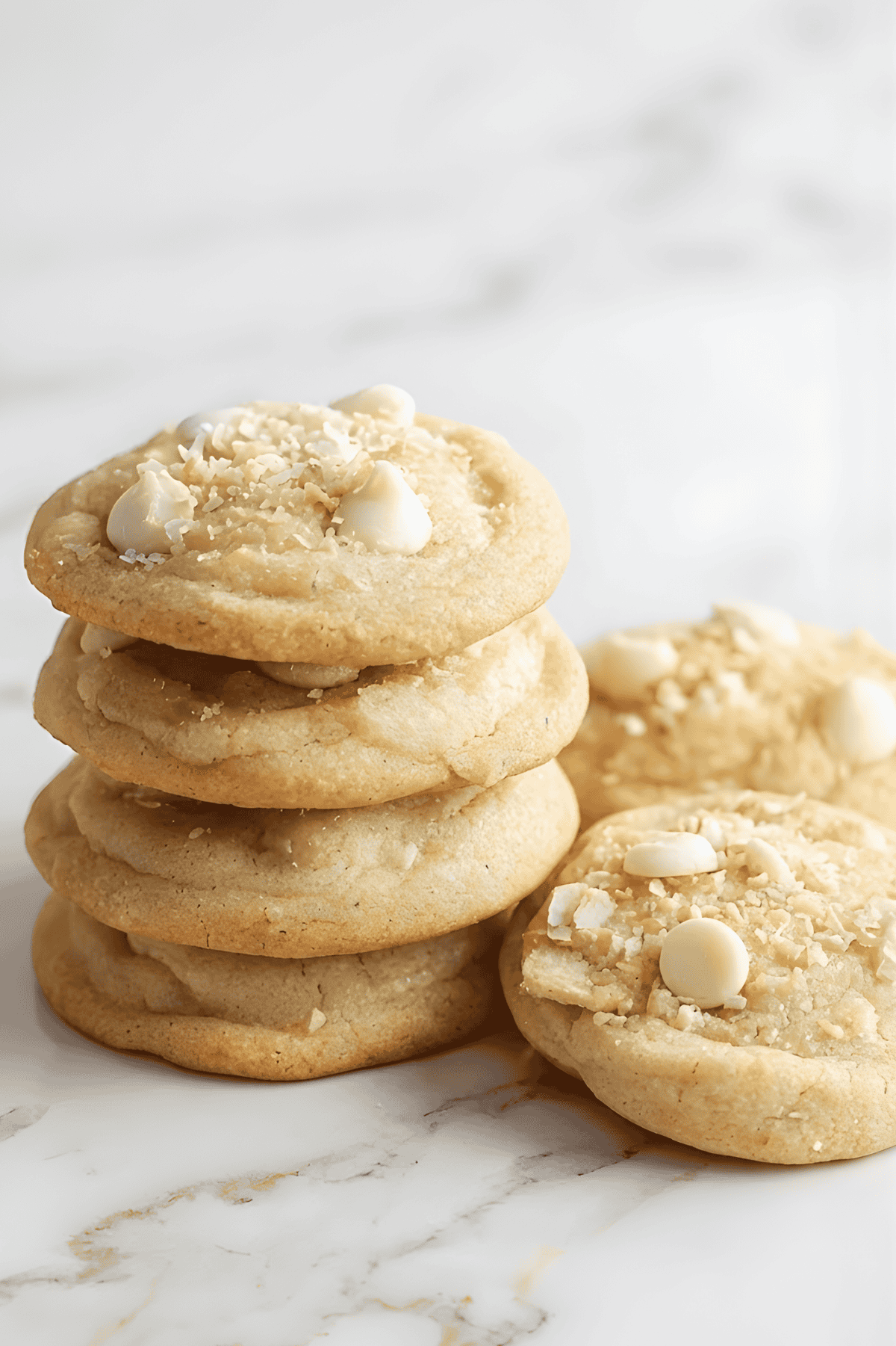 Delicious white chocolate chip cookies with nuts, perfect for baking and satisfying sweet cravings.