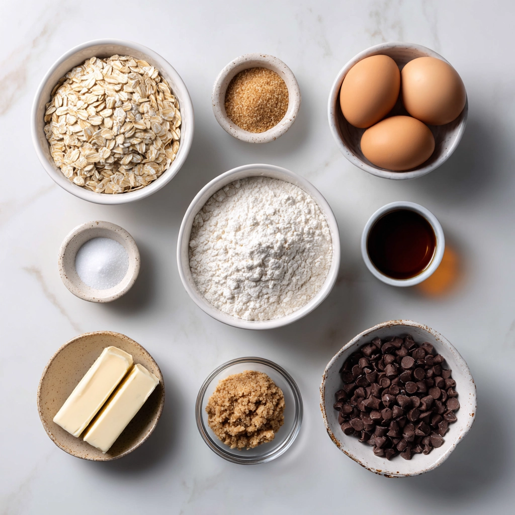 Fresh ingredients for oatmeal cookie baking.