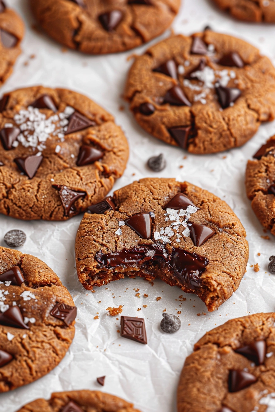 Delicious chewy and soft protein cookies with chocolate chips and a sprinkle of sea salt. Perfect fo.